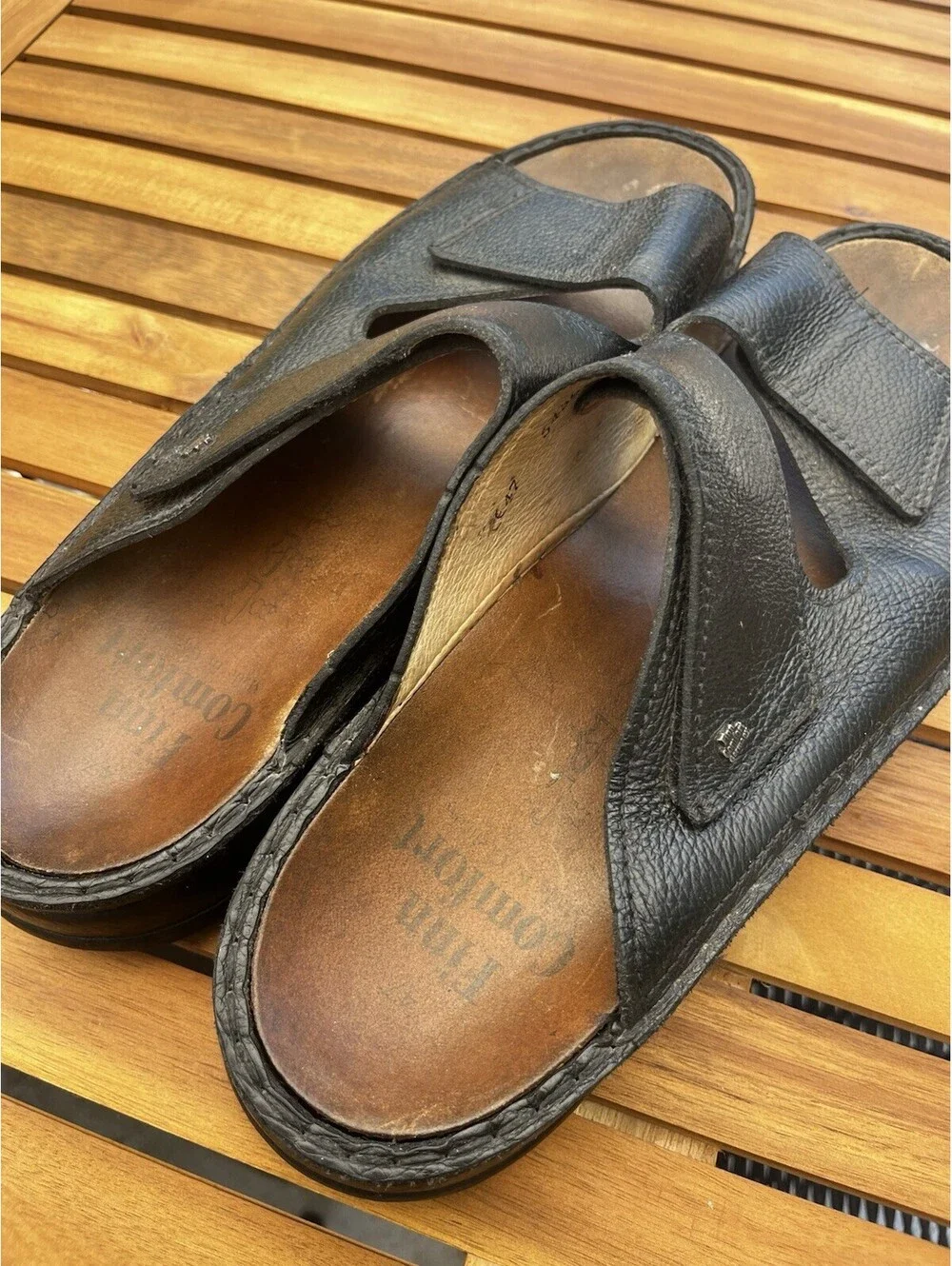 Finn Comfort Riad Men's Black Buggy Leather Slide Sandal Size EUR 47 / 12.5 US